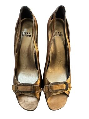 Stuart Weitzman Bronze Metallic Peep-Toe Pumps - Size 8M
